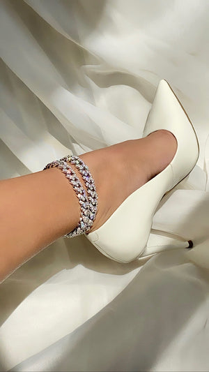 Crystal Cuban Link  Ankle Bracelet   This Anklet measures 8.25 inches or 8.5 inches  ( Please measure Ankle before purchasing/ all sales are FINAL )  12mm  High Grade AAAAA Cz (Simulated diamonds)  Extremely high quality Brass ( Please keep away from water and fragrances to maintain shine )  Each Anklet Sold Separately. 