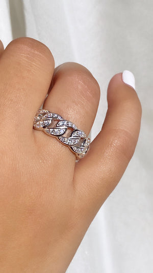 Crystal Cuban Link Ring | Silver